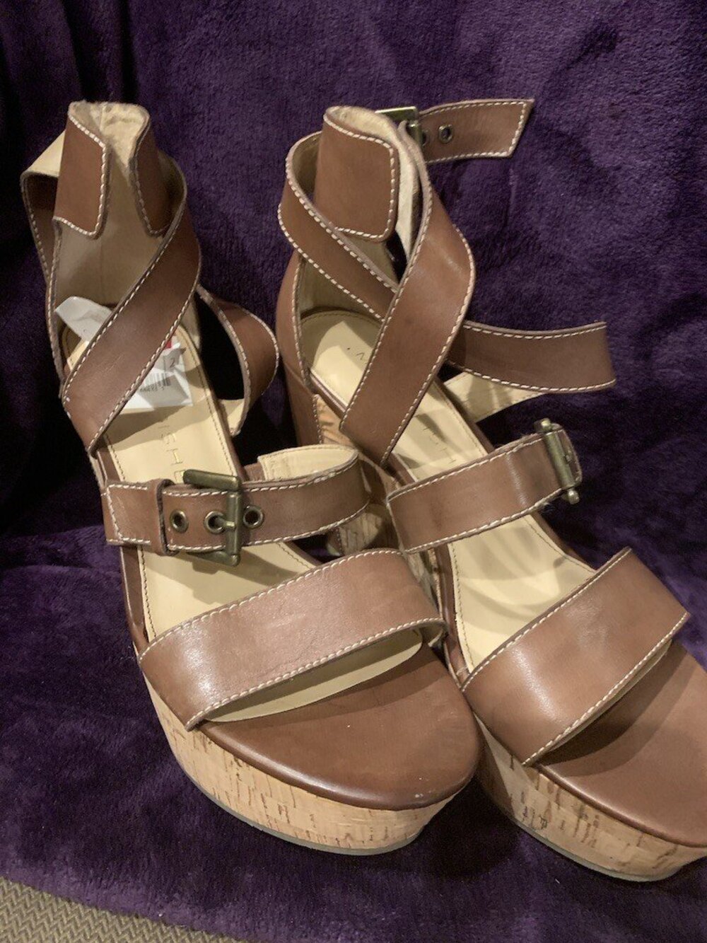 Marc Fisher Cakie Brown Leather Strappy Wedge Platform Sandals Size 8.5